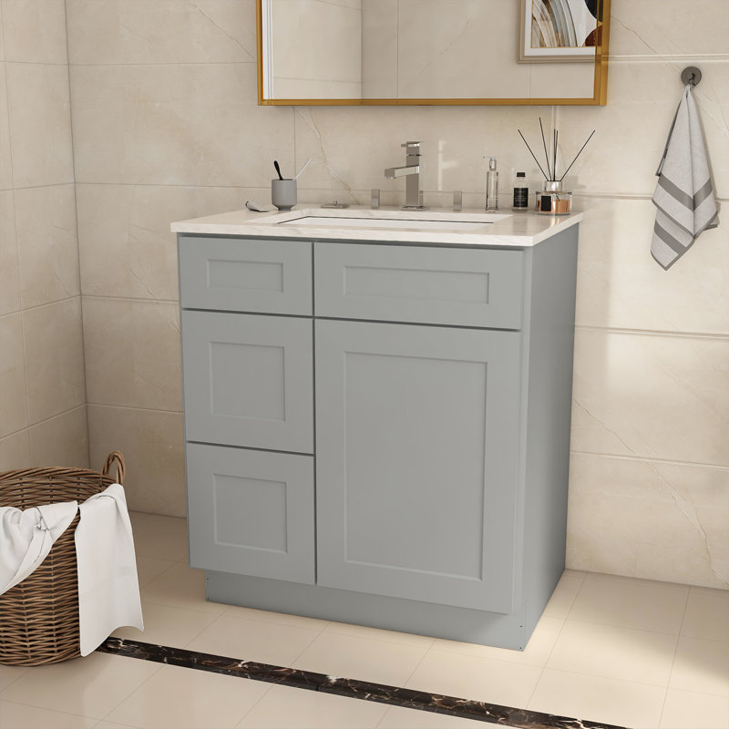 30 po L x P 21,5 po H 34,5 po Shaker gris avec meuble-lavabo avec porte gauche pour la salle de bain et la cuisine - Élégance intemporelle et entretien facile