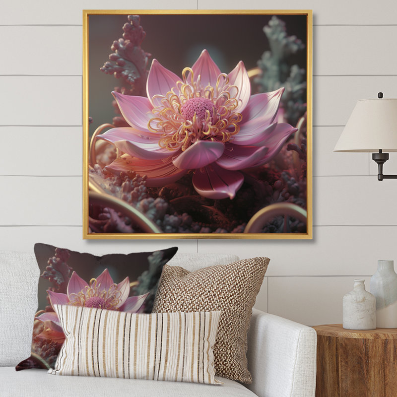 «Blooming Magical Pink Lotus I» sur toile, H 30 po x l 30 po x P 1 po, Cadre flottant doré
