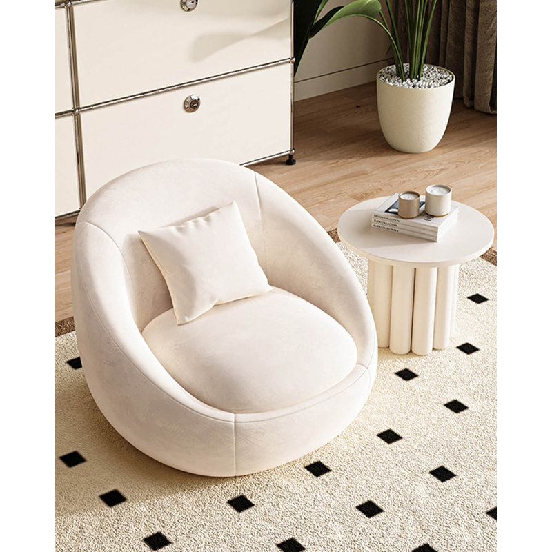 Fauteuil de loisir en velours mat blanc crème pour le salon et la chambre à coucher.