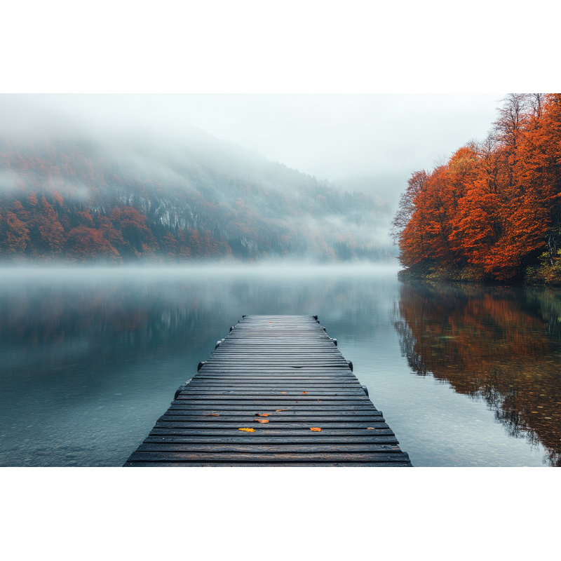 Misty Lake Dockway Wrapped Canvas Wall Art, 16" H x 24" W