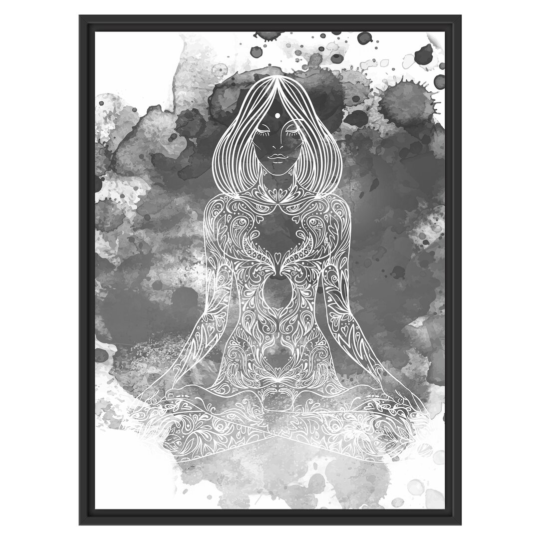 Gerahmtes Wandbild Lotoshaltung Yoga Kunst B&W