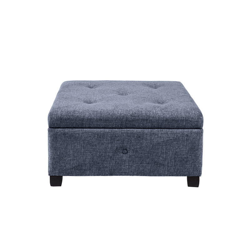 Banc de rangement bleu - Fabrication en bois massif et contreplaqué pour le bois de l'espace, coussin en mousse