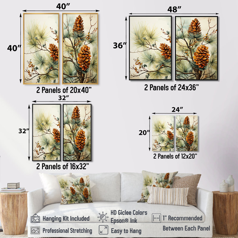 Pine Tree Pine Beauty II - Green, reproduction d'art sur toile, H 32 po x l 32 po, Impression encadrée flottante, Brun