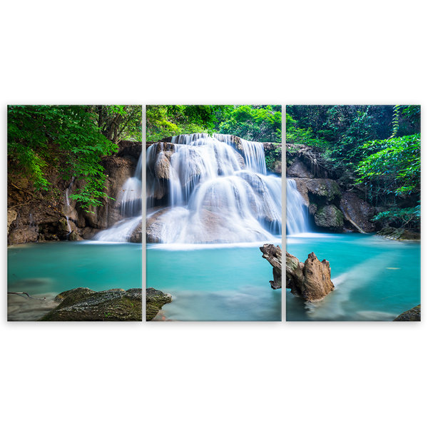 Union Rustic Waterfall Mountain Forest Nature - 3 Piece Wrapped Canvas ...