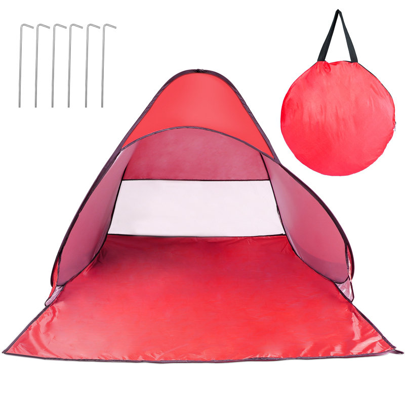 Abri de soleil pour tente de camping avec tente de plage rouge pour 2 à 3 personnes avec fenêtre de ventilation UPF50 + et sac de transport