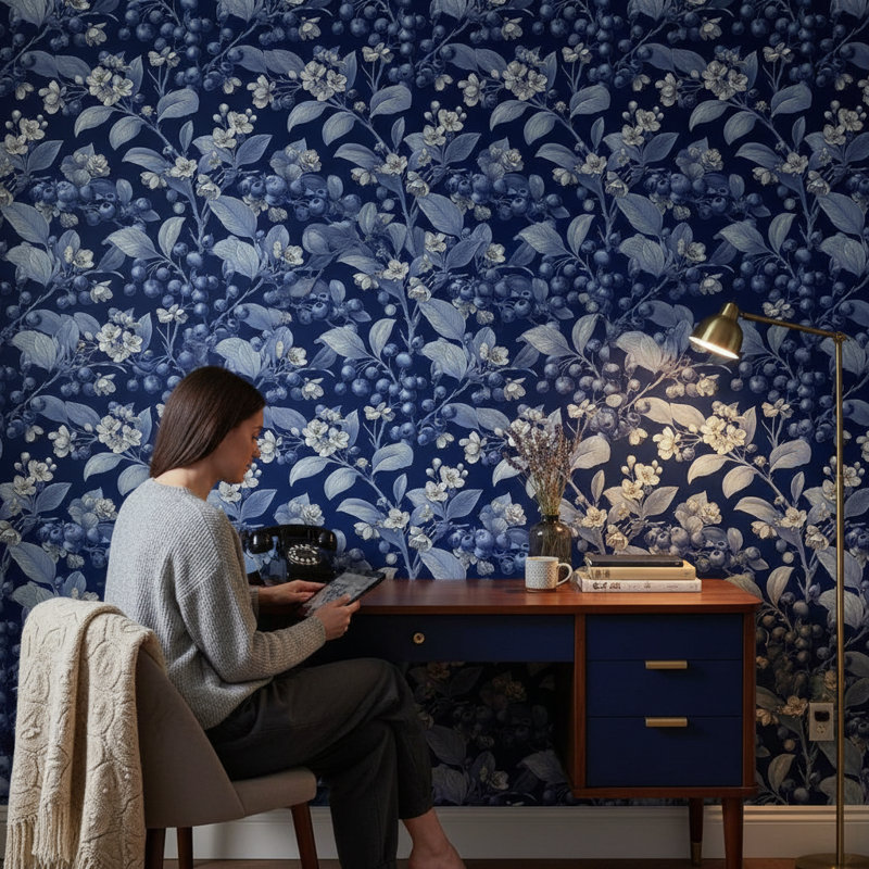Papier peint floral, décoration murale, botanique, rétro