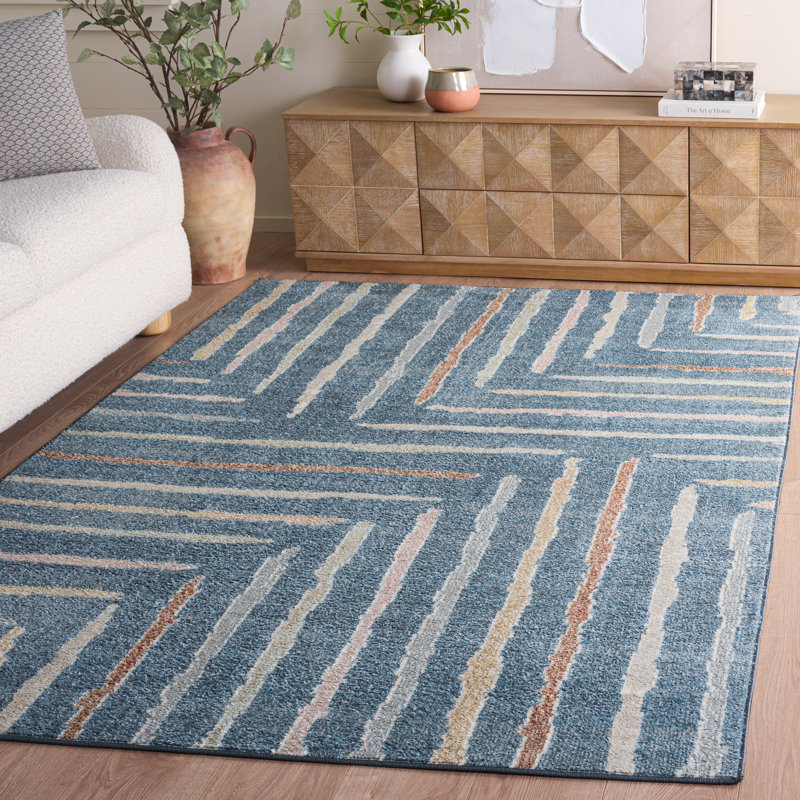 Tapis lavable bleu / ivoire Setebos, Rectangle 5 pi 3 po x 7 pi 6 po