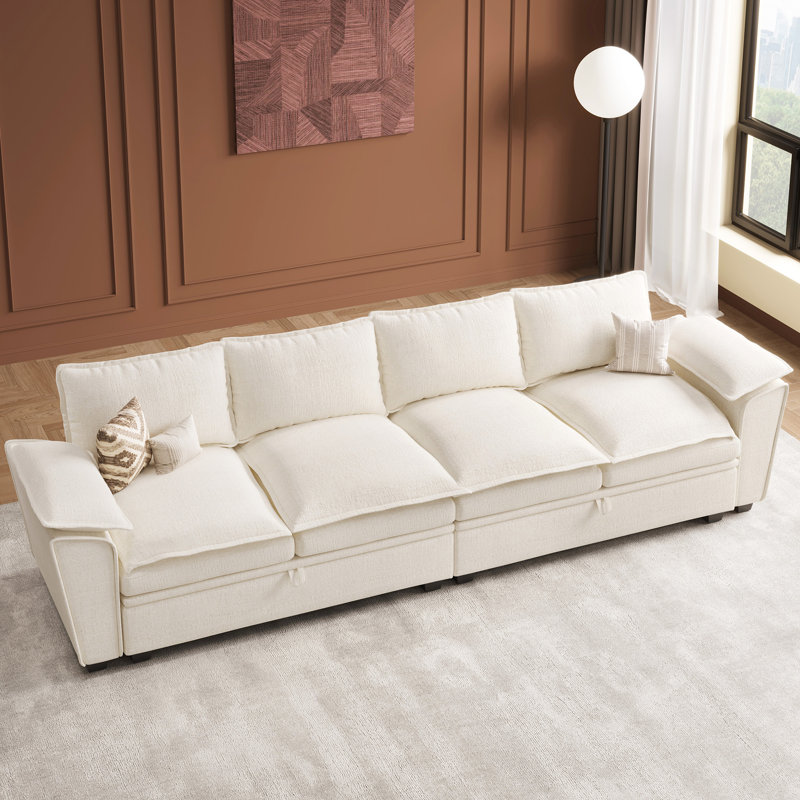 Canapé moderne rembourré avec rangement caché, Beige