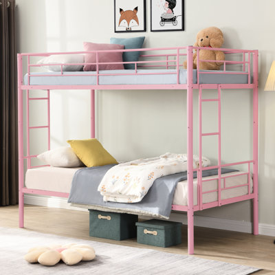Lit superposé en métal rose (2 places) - Solution moderne et compacte pour la chambre, construction robuste pour une stabilité optimale, silencieux et respectueux de l'environnement, grande capacité de charge, escalier sécurisé, montage facile avec notice incluse
