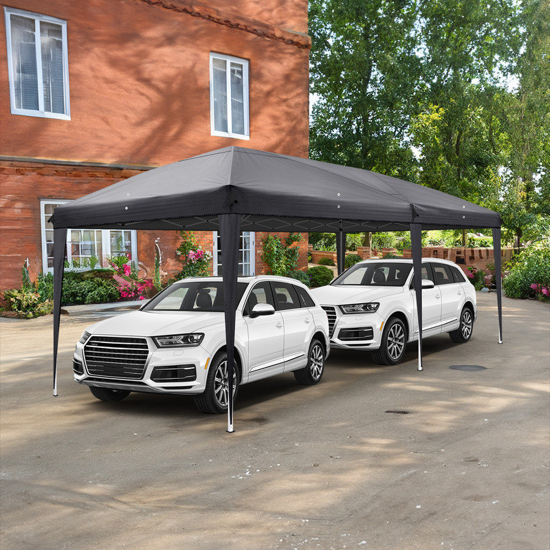 3x6m Pop Up Canopy Tent, Dark Grey Waterproof Market Stall Gazebo with Sidewalls & Windows