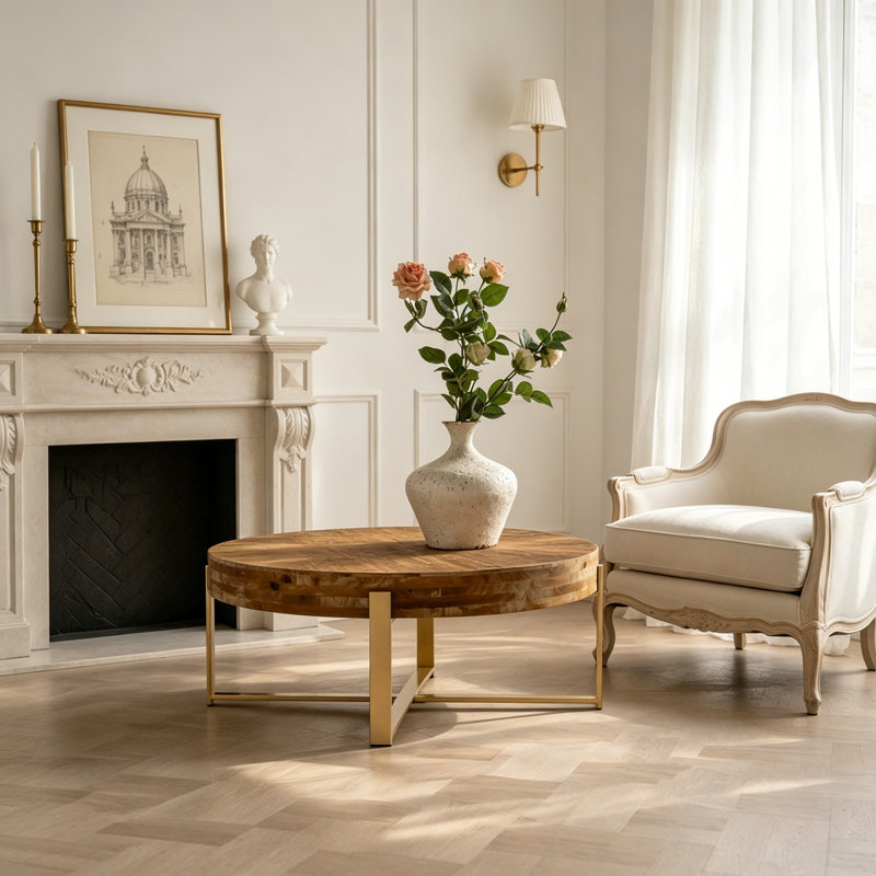 Table basse épissée moderne avec pieds croisés dorés, Gold 1