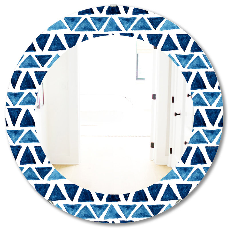 Triangular Colourfields 9 - Printed Modern Mirror - Oval or Round Wall Mirror, 31.5" H x 31.5" W,  Geometric 1