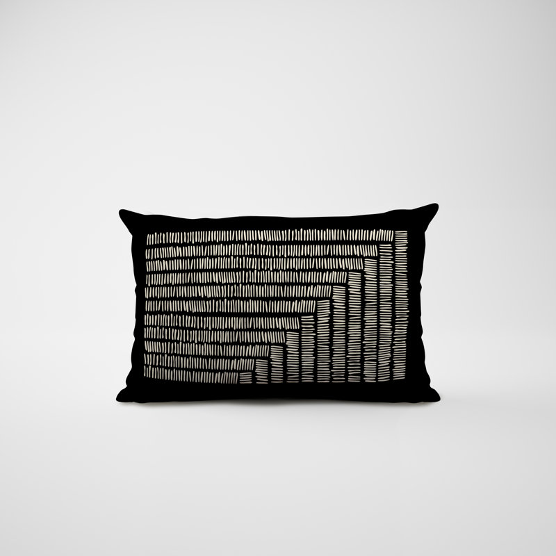 Polyester / Mélange de polyester Housse de coussin rectangulaire intérieure / extérieure lombaire et insert, Noir