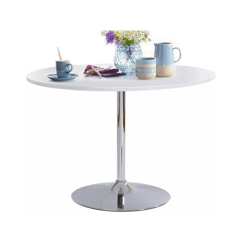 Castillo Round Metal Base Dining Table, White Gloss