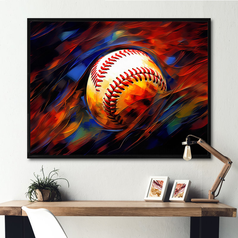 Baseball Abstract Glory I - Sports, art mural sur toile, H 16 po x l 32 po x P 1 po, Cadre flottant noir
