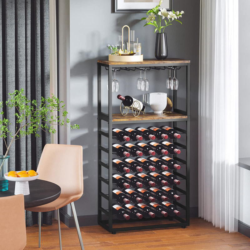 Akeema 30 Bottle Floor Wine Bottle & Glass Rack in