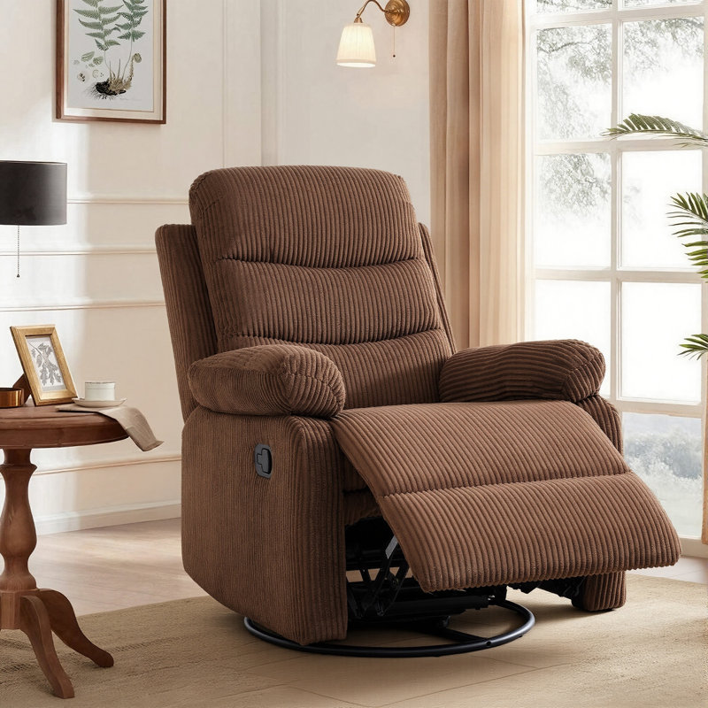 Multiple Colors Corduroy 360° Swivel Glider Recliner Chair For Any Room, Brown