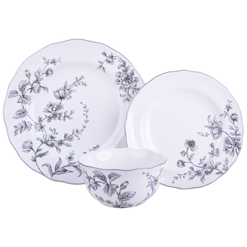 Bellamy White Floral Porcelain 12-Piece Dinnerware Set