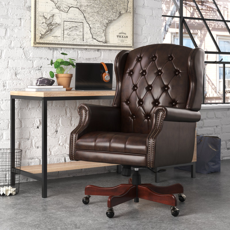 Fauteuil de direction traditionnel en simili cuir Swain, Similicuir brun caillou