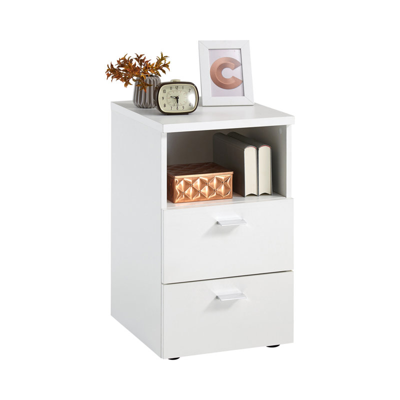 Gene 35cm W Manufactured Wood Bedside Table, White Matte