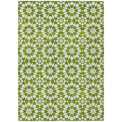Tapis extérieur lavable à motif médaillon floral ivoire et beige lime 5 pi x 8 pi
