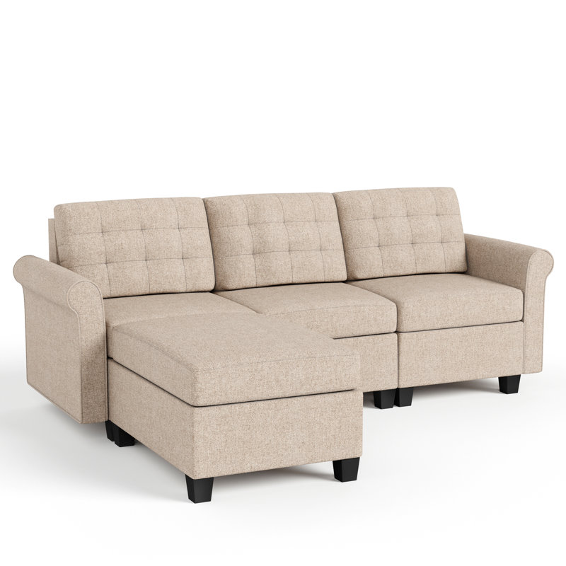 Canapé modulaire rembourré 4 pièces avec rangement sous le siège, Chenille blanche Azeema