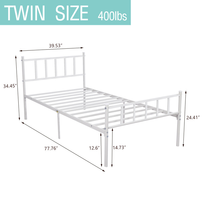 Base de lit plateforme en métal, Twin, Blanc