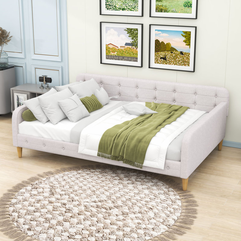 Upholstered Daybed with Versatile Design, Beige, Full / Double