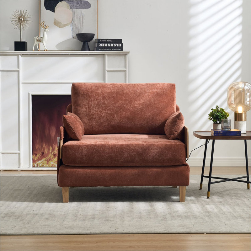 Fauteuil inclinable convertible de style Mid-Century convertible en tissu rembourré avec trois coussins et télécommande manuelle