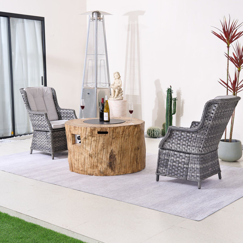 2-Person Outdoor Seating Group With Firepit, Gray White, Gray