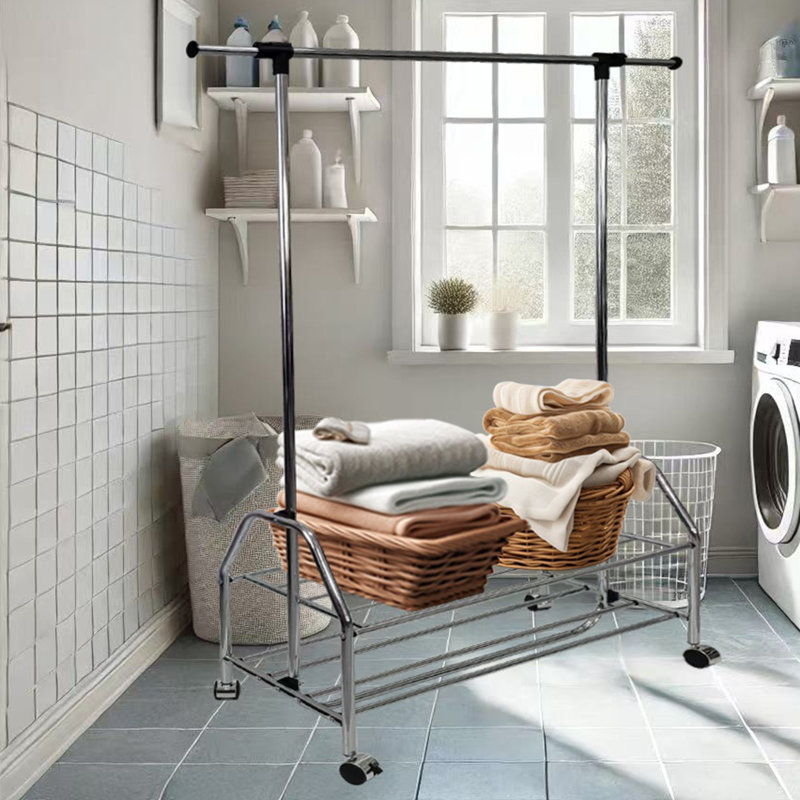 Barre à vêtements extensible en métal chromé