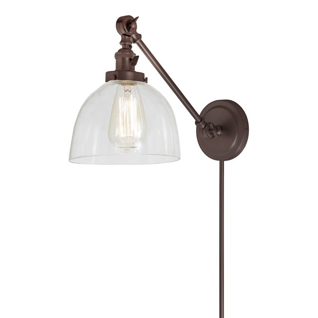 Martucci Plug-in Swing Arm Sconce, Transparent Glass, Oil Rubbed Bronze