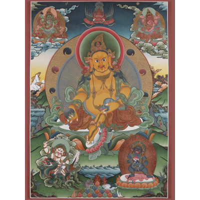 Hand-Painted “Panch Kubera—Five-Aspect Wealth Deity” Thangka | 39.4"H × 27.2"W Cotton Canvas with Genuine 24-Carat Gold Leaf