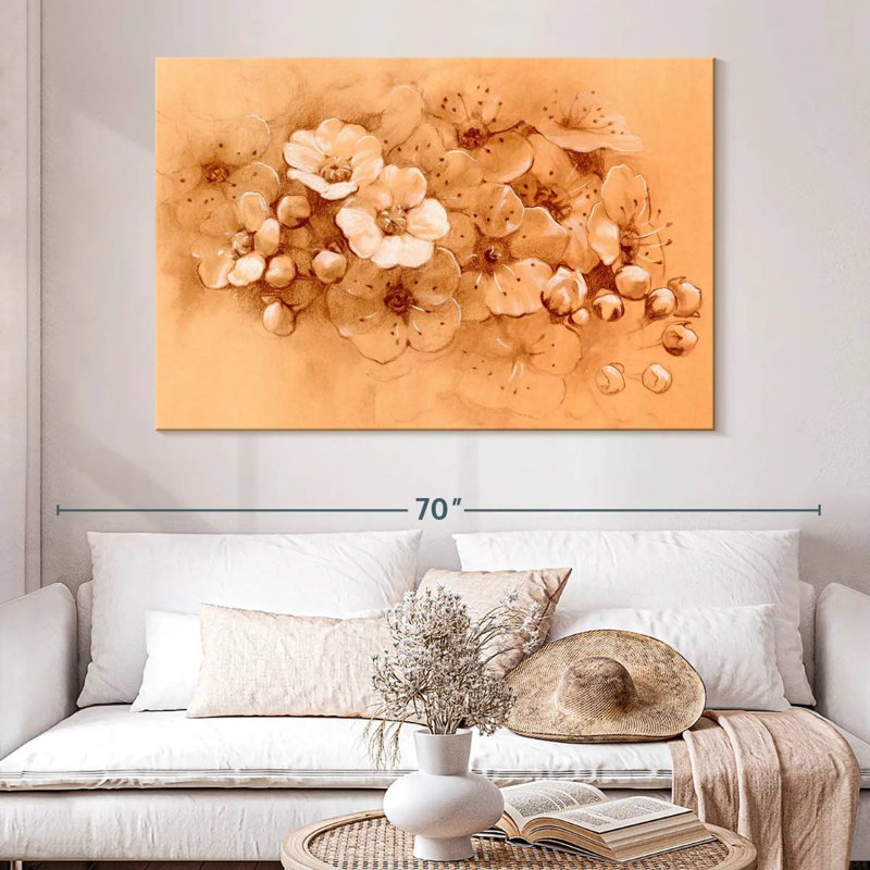 Harnek fleurs de printemps pastel orange, H 34 po x l 51 po