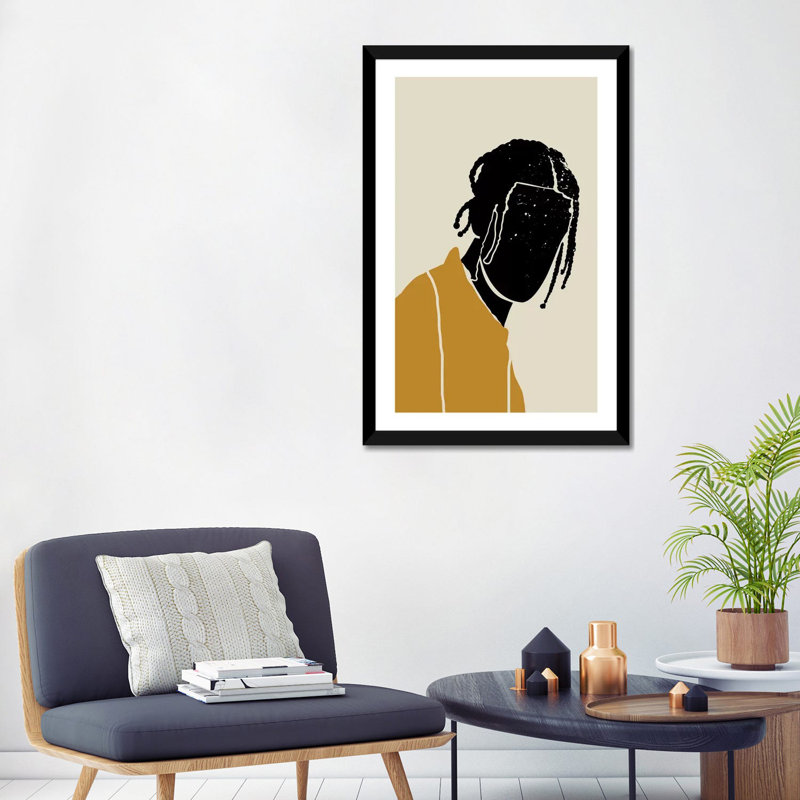 Black Hair I - impression d'art graphique, Papier encadré noir, Blanc, H 24 po x l 32 po x P 1 po
