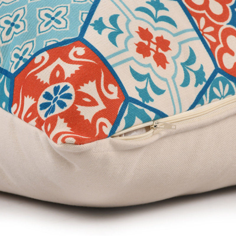20" X 20" Blue Zippered Patchwork Indoor Outdoor Throw Pillow
