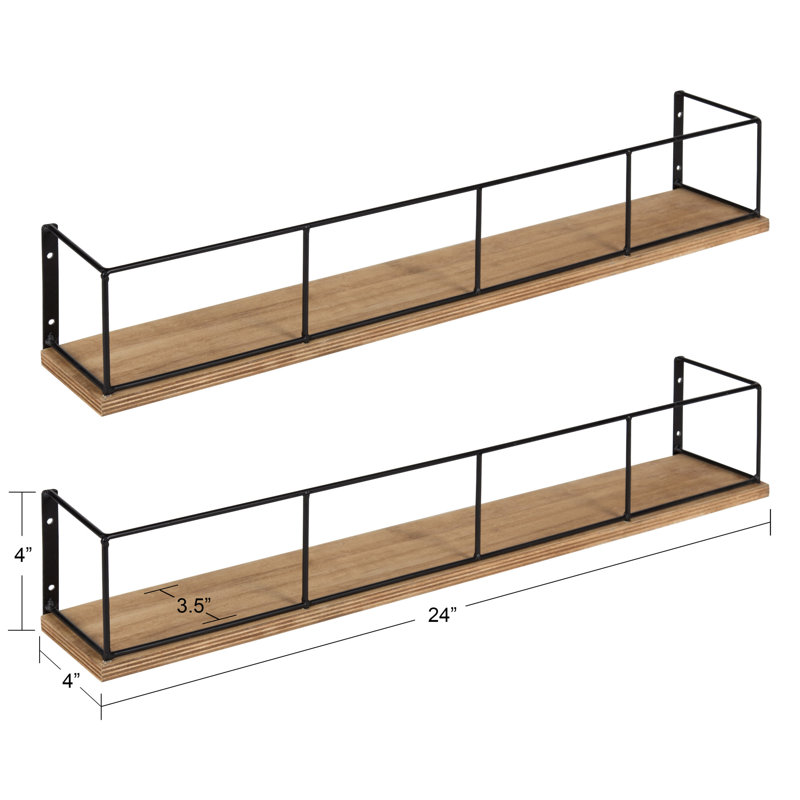 Premont 2 Piece Floating Shelf, Rustic Wood/Black