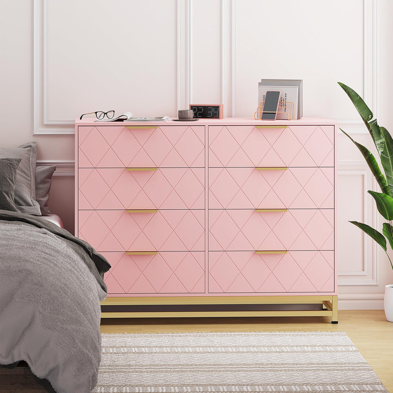 Reetima 47.24'' W 8 - Drawer Dresser, Pink