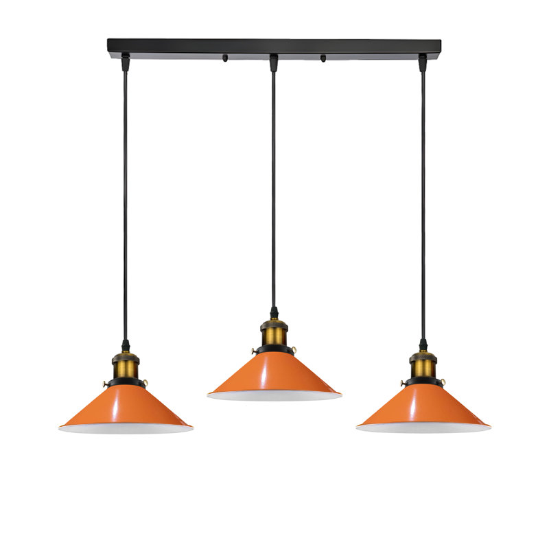Luminaire suspendu vintage réglable à 3 voies avec base rectangulaire pour îlot de cuisine, salle à manger, Orange