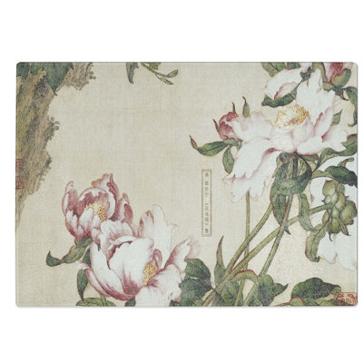 Tempered Glass Peony Flowers by Lang Shining Chopping Board