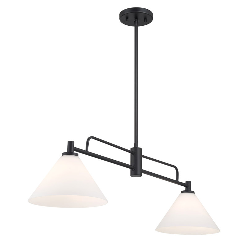2-Light Chandelier in Natural Brass, Matte Black