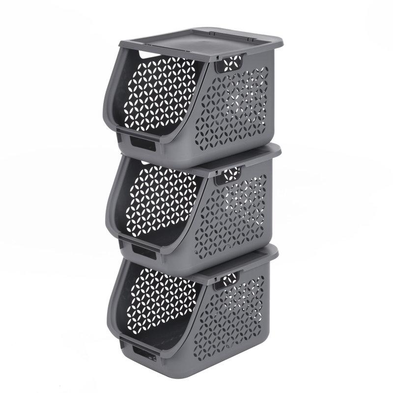 Stacking Laundry Basket, Gray (3-Pack)