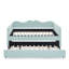 Lit de jour pleine grandeur en tissu d'ameublement en guingan avec gigogne escamotable, poche de rangement latérale, structure en bois massif, canapé-lit, cyan-132948419-132948422