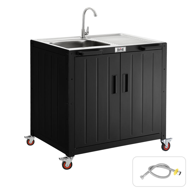 Îlot de cuisine d'extérieur en acier inoxydable de 35 po avec évier, robinet et armoire de rangement FEASTO - Station de préparation pour barbecue avec support à épices et porte-papier