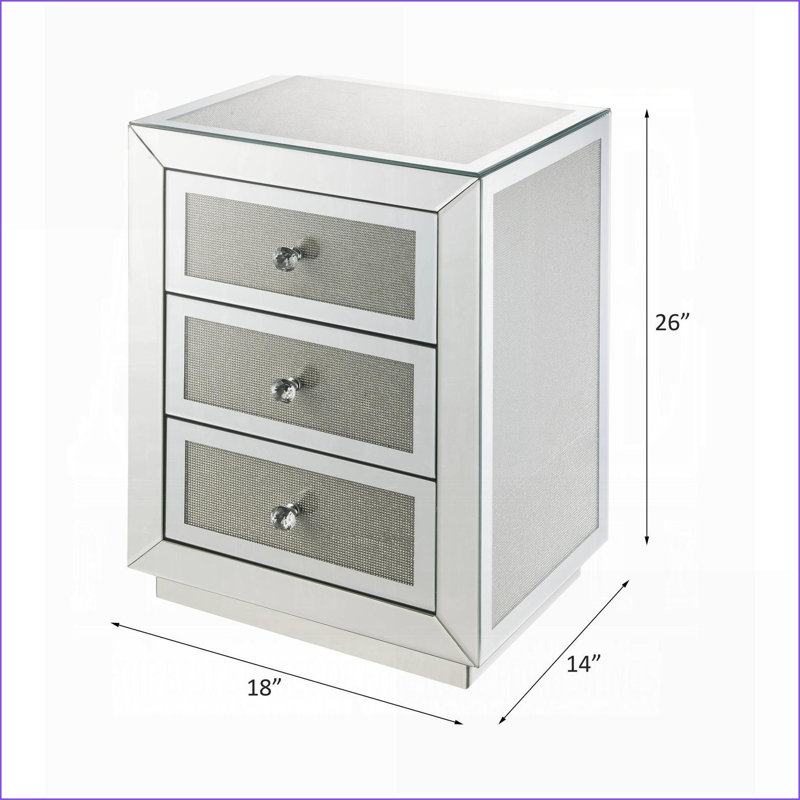 Table de chevet à miroir avec 3 tiroirs Glam