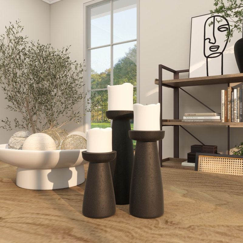 Wood Tabletop Candlestick, Black