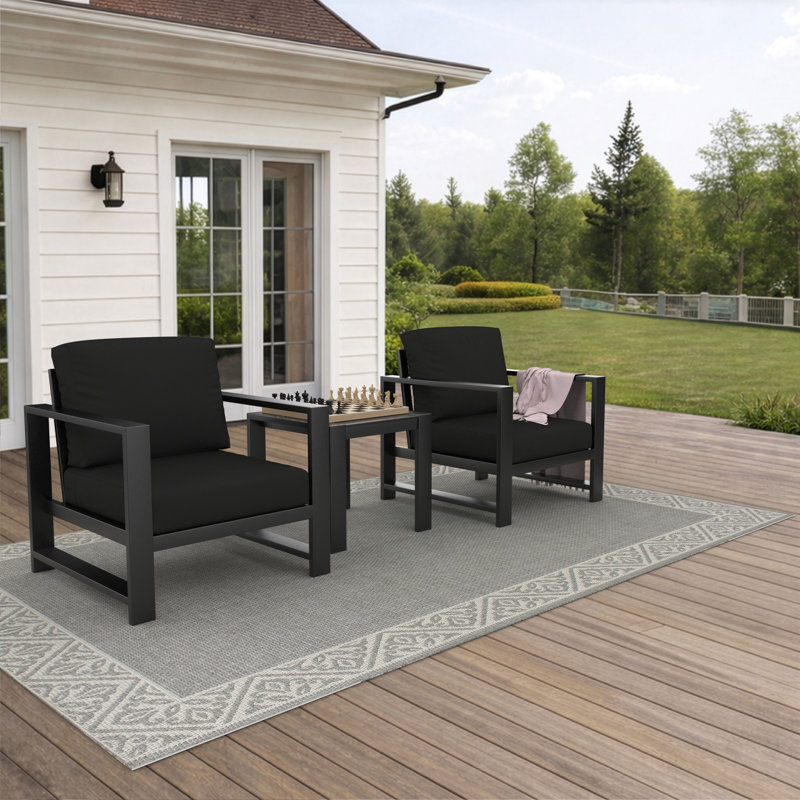 Dulcie 2-Person Seating Set with Sunbrella® Cushions, Canvas Black Sunbrella® Canvas