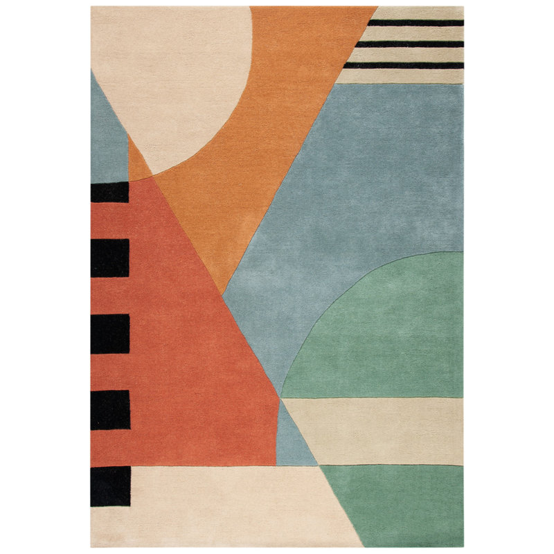 Tapis doré en laine touffeté à la main Abstract, Rectangle 2 pi 6 po x 4 pi 6 po