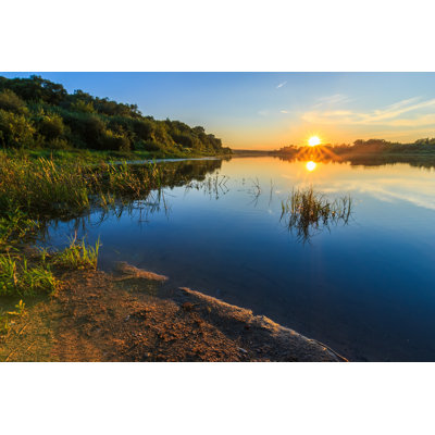 Beautiful Sunset Above The River At Summer by Evgenii_Emelianov - Wrapped Canvas Print