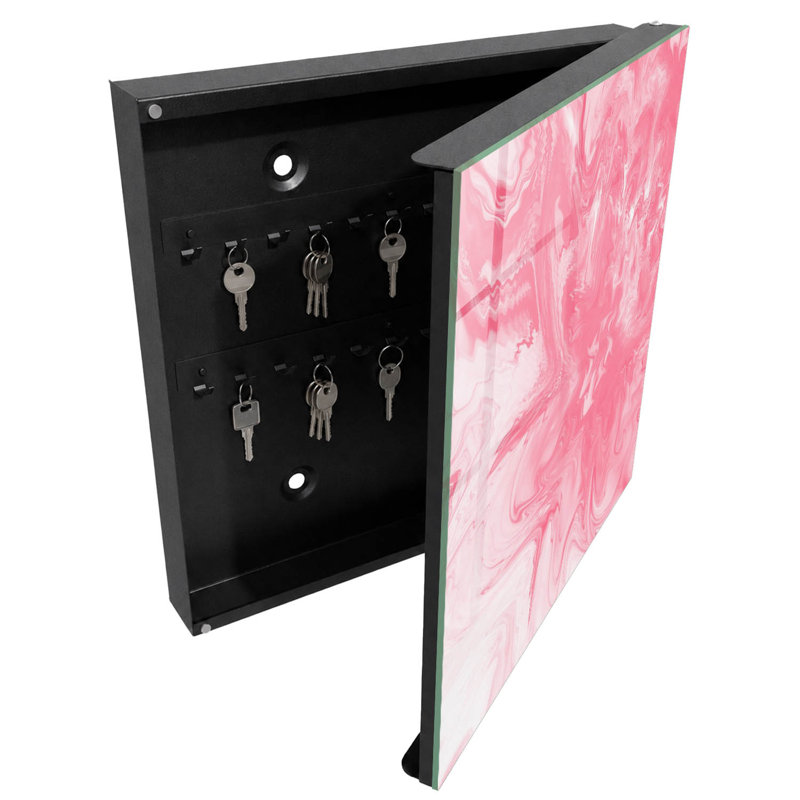 Key cabinet, Opens to the left, 30x30x5, Black, Abstract pink in a dynamic composition, 